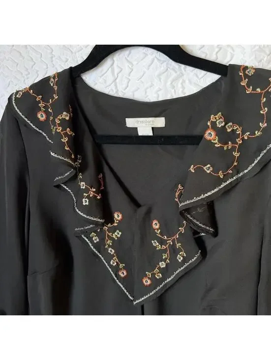Dressbarn ruffled beaded embroidered black blouse - Picture 5 of 7